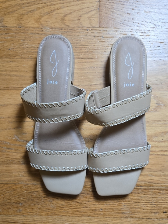 Joie Shoes - Joie Chiara tan stitched trim slide-on low heel sandals
